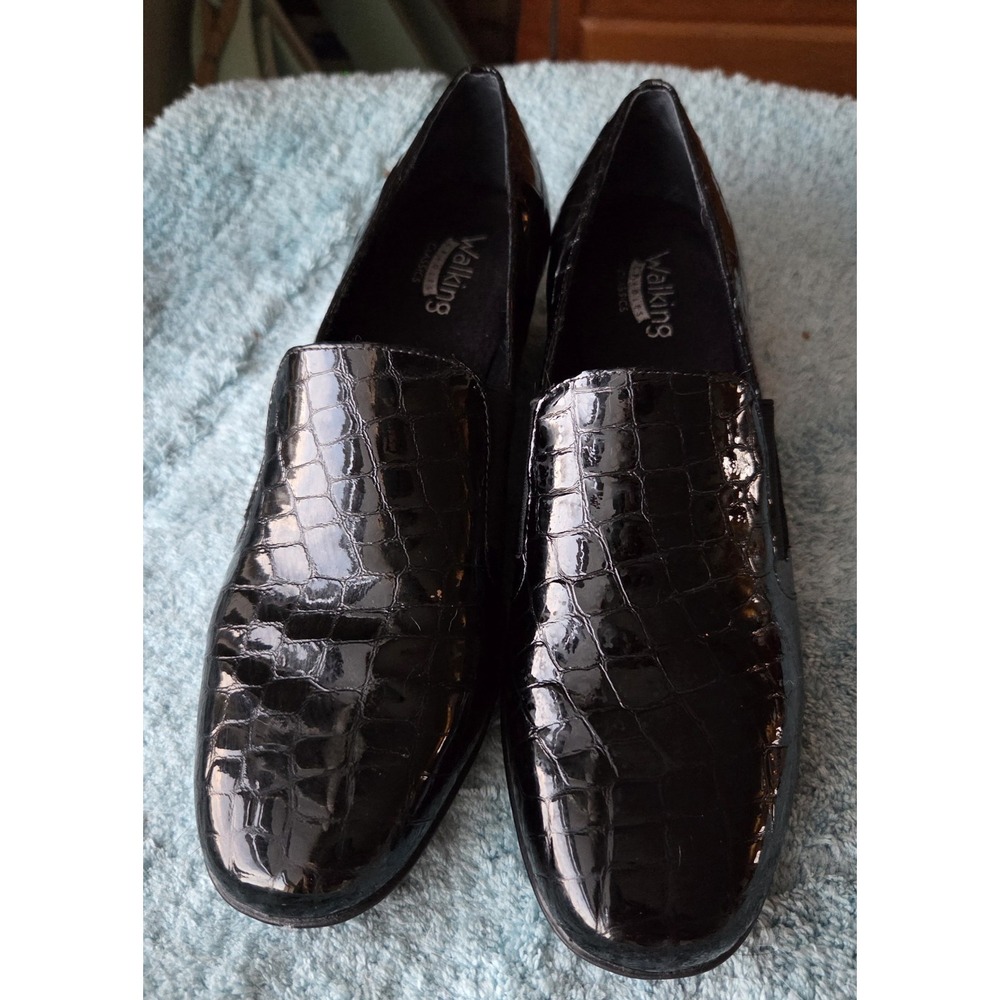 Walking cradles Teri croc embossed leather shoes black women's size 9B ~EUC~